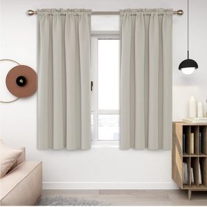 Blackout Short Curtains, Light Beige Rod Pocket Curtains, 38 x 45
